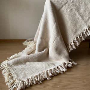 Handgeweven Deken Beige (Sirince) | Tijdloos Plaid van Zacht Katoen