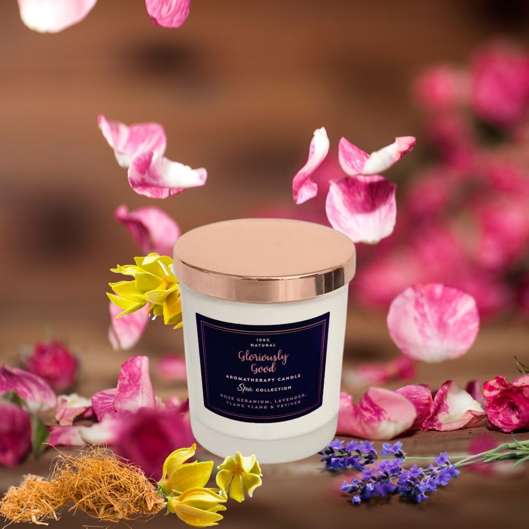 Natuurlijk Sojawas Geurkaars  – Rose Geranium, Lavendel, Ylang Ylang & Vetiver – 180g - Afbeelding 3